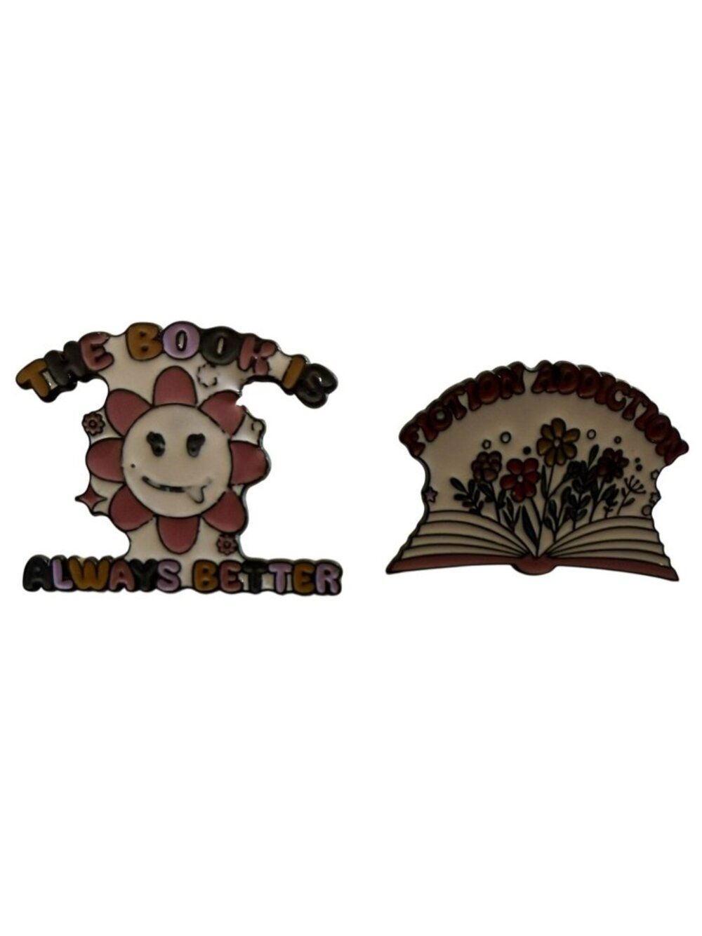 The Book Is Always Better & Fiction Addiction Enamel Pins Set - Floral Design -